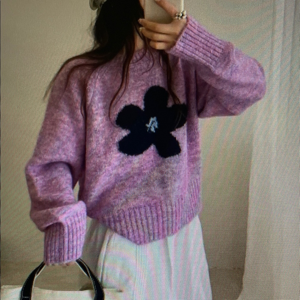Lavender Floral Knit Sweater
